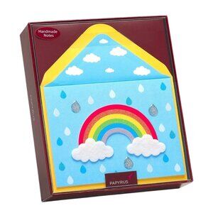 Papyrus Handmade 8 Rainbow Greeting Cards Set With Envelopes Blank Rain Drops